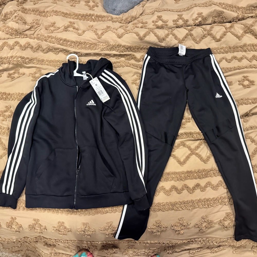 Adidas Black and White Hoodie with Free Sweatpants Set